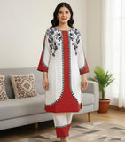 Elegant White & Red Printed 2 Piece Lawn Suit for Women