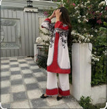 Elegant White & Red Printed 2 Piece Lawn Suit for Women
