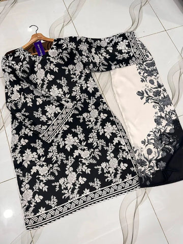 2 Pcs Women's Stitched Swiss Lawn Printed Shirt And Trouser