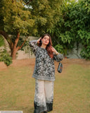 2 Pcs Women's Stitched Swiss Lawn Printed Shirt And Trouser