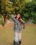 2 Pcs Women's Stitched Swiss Lawn Printed Shirt And Trouser