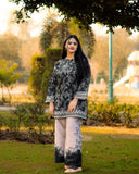 2 Pcs Women's Stitched Swiss Lawn Printed Shirt And Trouser