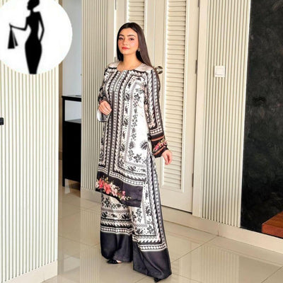 2 Pcs Women's Stitched Swiss Lawn Printed Co-Ord Set