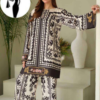 2 Pcs Women's Stitched Swiss Lawn Printed Co-Ord Set