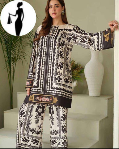 2 Pcs Women's Stitched Swiss Lawn Printed Co-Ord Set