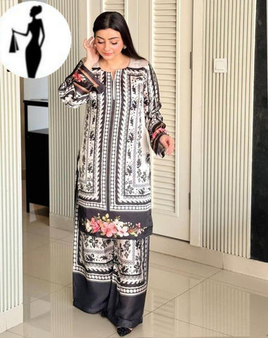 2 Pcs Women's Stitched Swiss Lawn Printed Co-Ord Set
