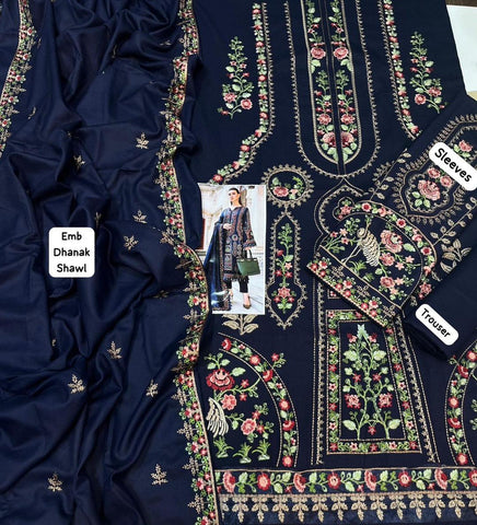 3 Pcs Women's Unstitched Embroidered Suit