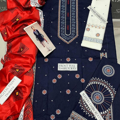 3 Pcs Women's Unstitched Embroidered Suit