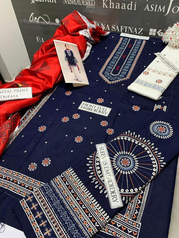 3 Pcs Women's Unstitched Embroidered Suit