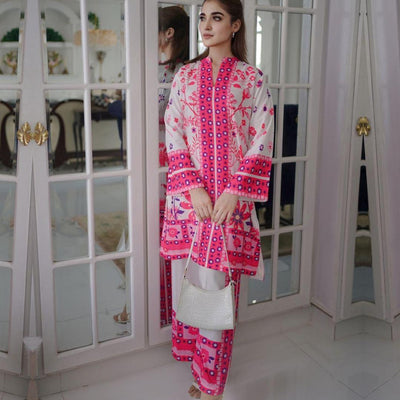 2 Pcs Women's Stitched Swiss Lawn Printed Co-Ord Set