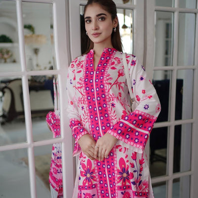 2 Pcs Women's Stitched Swiss Lawn Printed Co-Ord Set