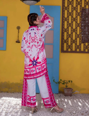 2 Pcs Women's Stitched Swiss Lawn Printed Co-Ord Set