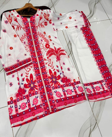 2 Pcs Women's Stitched Swiss Lawn Printed Co-Ord Set