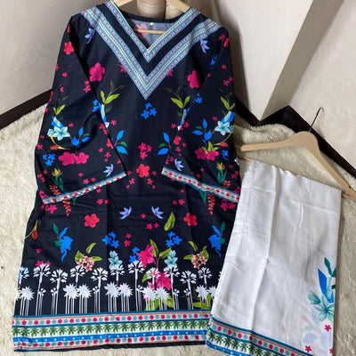 2 Pcs Women's Stitched Swiss Lawn Digital Print Shirt And Trouser