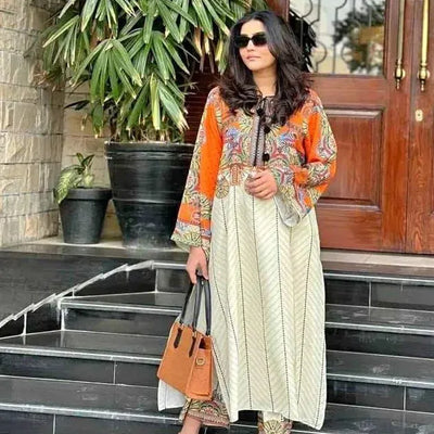 2 Pcs Women's Stitched Swiss Lawn Digital Print Shirt And Trouser