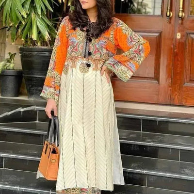 2 Pcs Women's Stitched Swiss Lawn Digital Print Shirt And Trouser