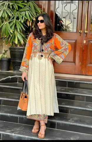 2 Pcs Women's Stitched Swiss Lawn Digital Print Shirt And Trouser