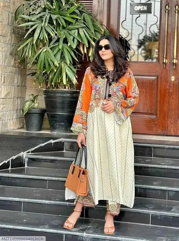 2 Pcs Women's Stitched Swiss Lawn Digital Print Shirt And Trouser