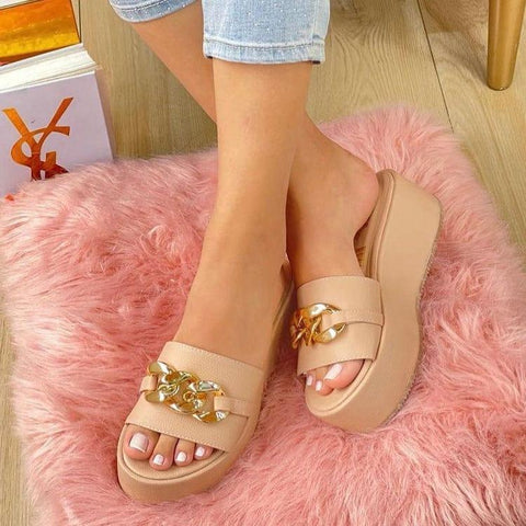 Women's Casual Synthetic Leather Wedge Heels - 1 Pcs - Beige